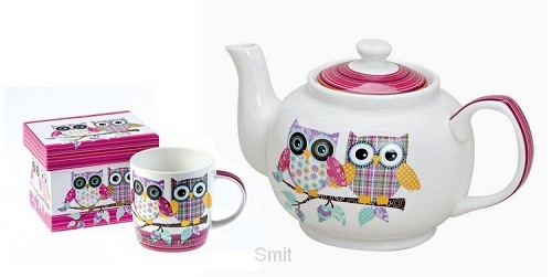 Assortiment 1 theepot en 2 mokken uil