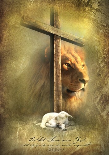 Poster A3 kruis leeuw en lam