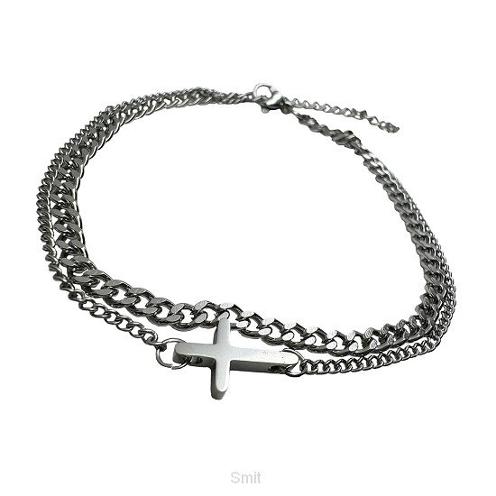Dubbele damesarmband met kruis  zilver