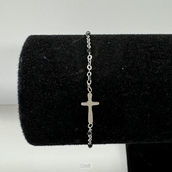 Armband kruisje - kralen zwart zilve