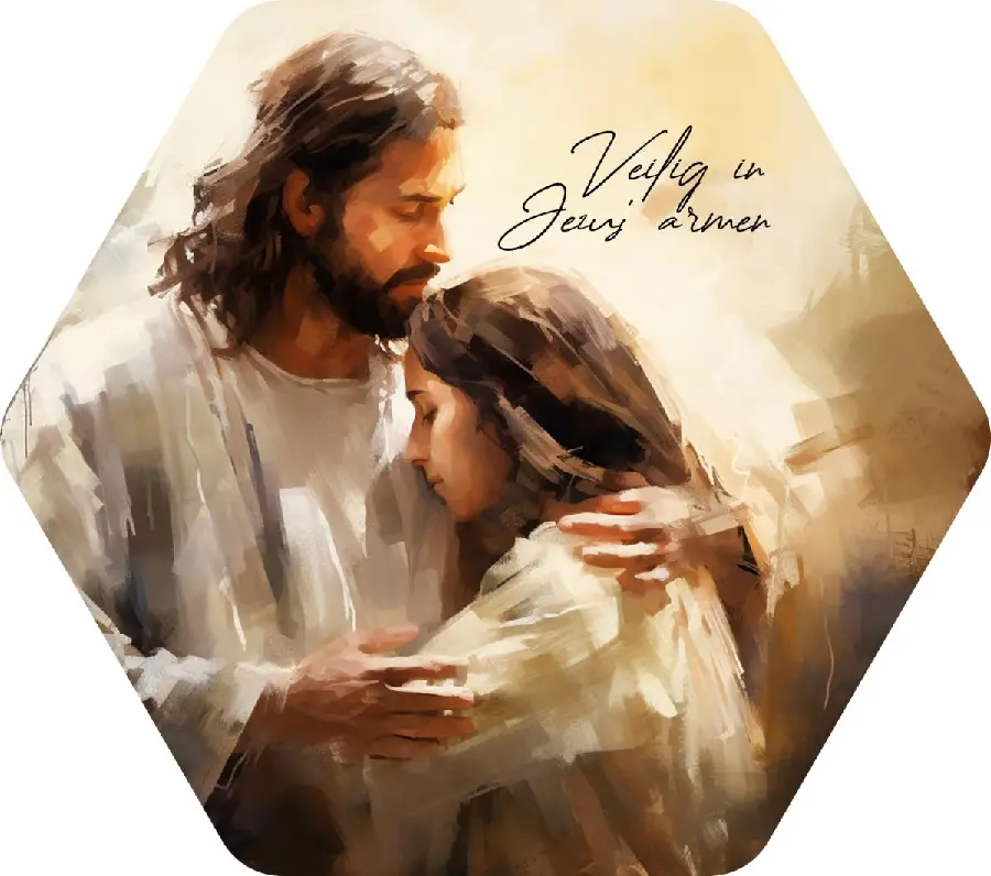 Veilig in Jezus armen. Maat L 50cm