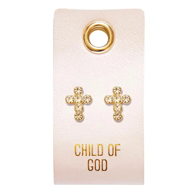 Leather Tag Earring - Rounded cross Rhin