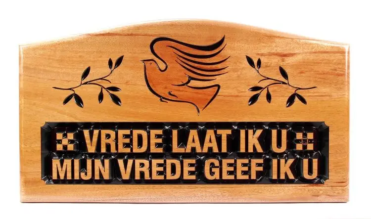 Wandbord hout 35x19.5cm vrede laat Ik u