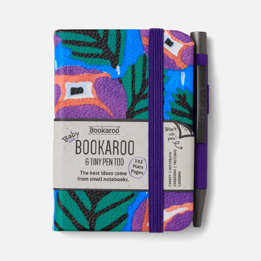 Bookaroo A7 Notebook & Pen - Purple & Turq - Floral