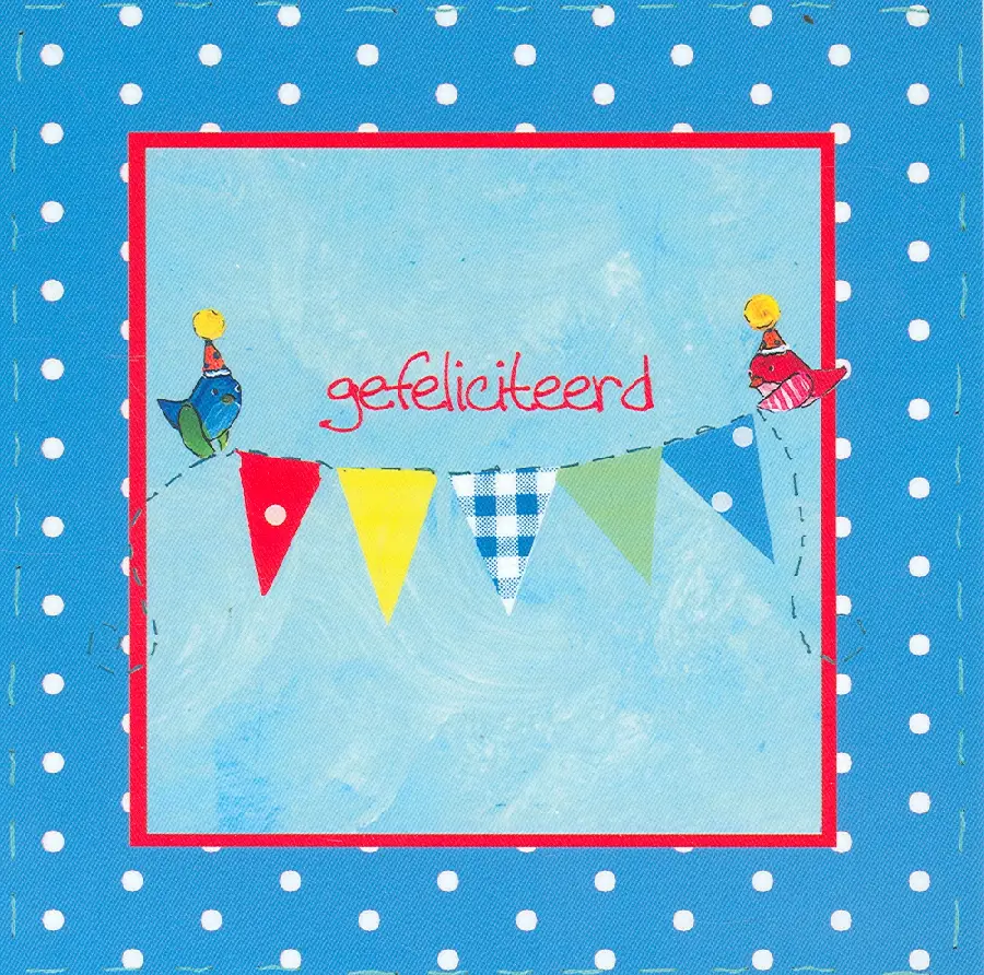 Wenskaart gefeliciteerd blauwe stip