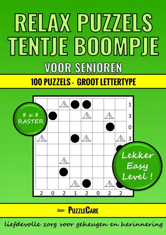 Tentje Boompje Relax Puzzels voor Senioren 8x8 Raster - 100 Puzzels Groot Lettertype - Lekker Easy Level!