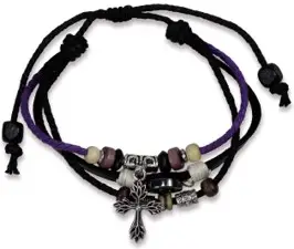 Armband leder kruis zilver paars/zwart